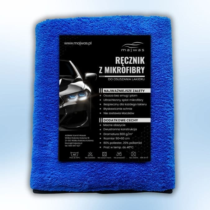 Bezsmugowy ręcznik z mikrofibry 90×60 cm, 800 g/m² – do osuszania auta MAJWAS Premium