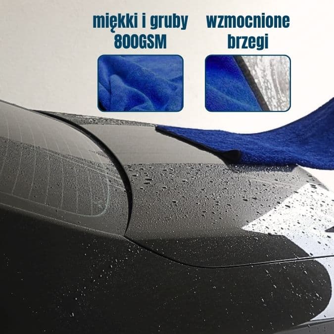 Bezsmugowy ręcznik z mikrofibry 90×60 cm, 800 g/m² – do osuszania auta MAJWAS Premium
