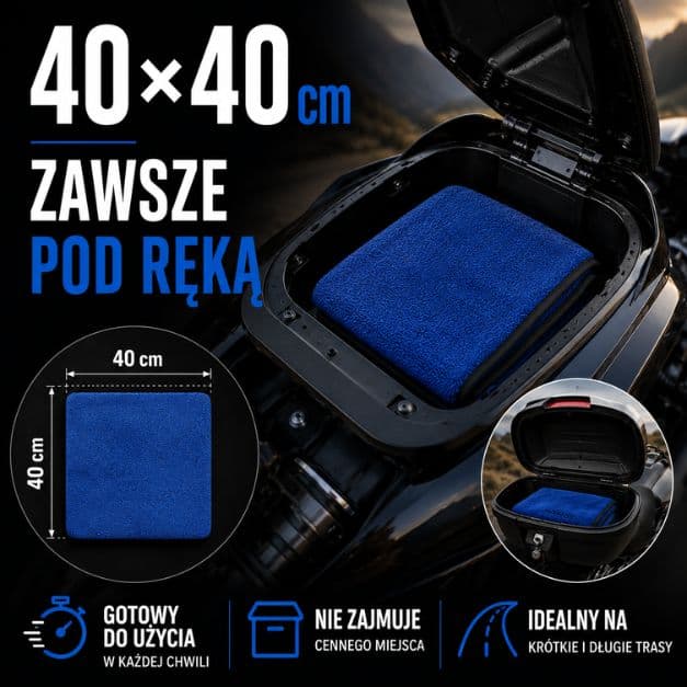 Ręcznik do motocykla z mikrofibry 40×40 cm, 800 g/m² – do bezsmugowego osuszania MAJWAS Premium