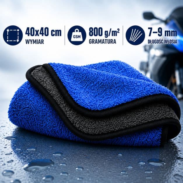 Ręcznik do motocykla z mikrofibry 40×40 cm, 800 g/m² – do bezsmugowego osuszania MAJWAS Premium